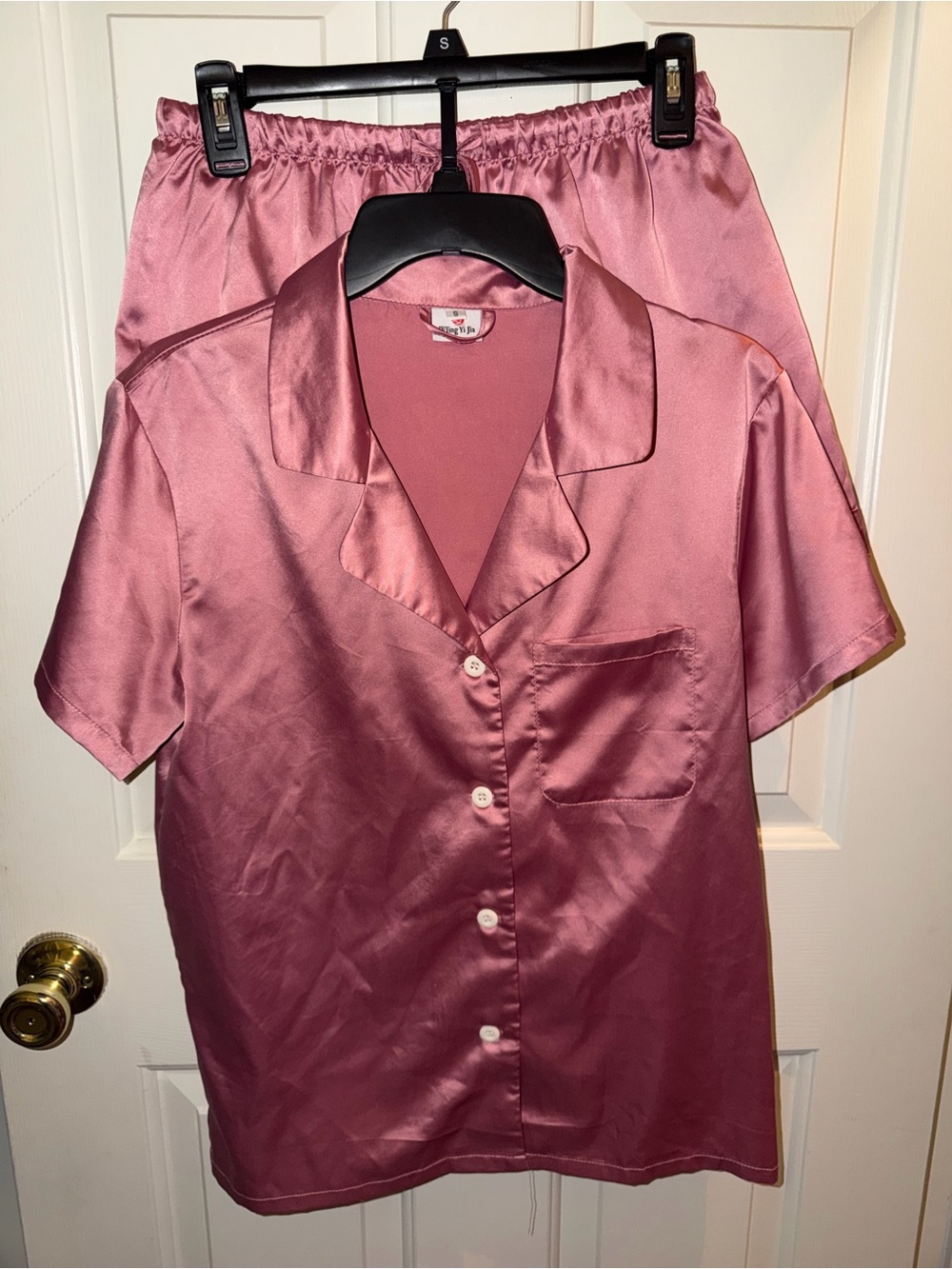 Satin Two-Piece Pajama Set in Dusty Rose